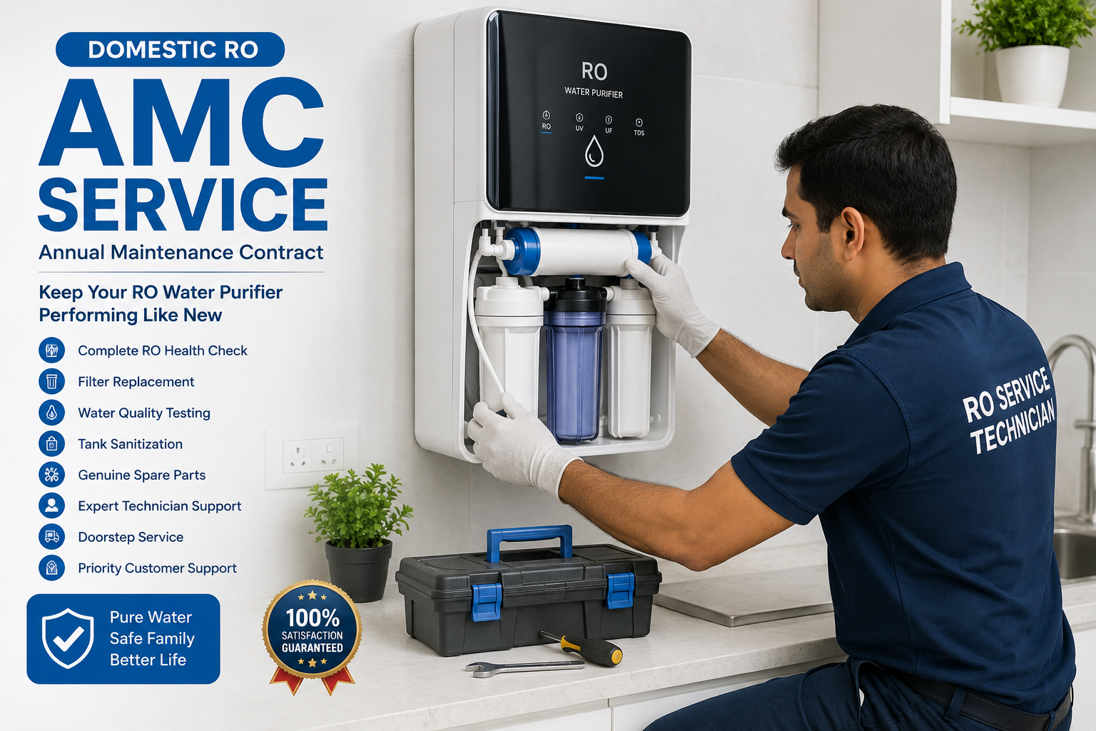 Technician servicing water purification unit